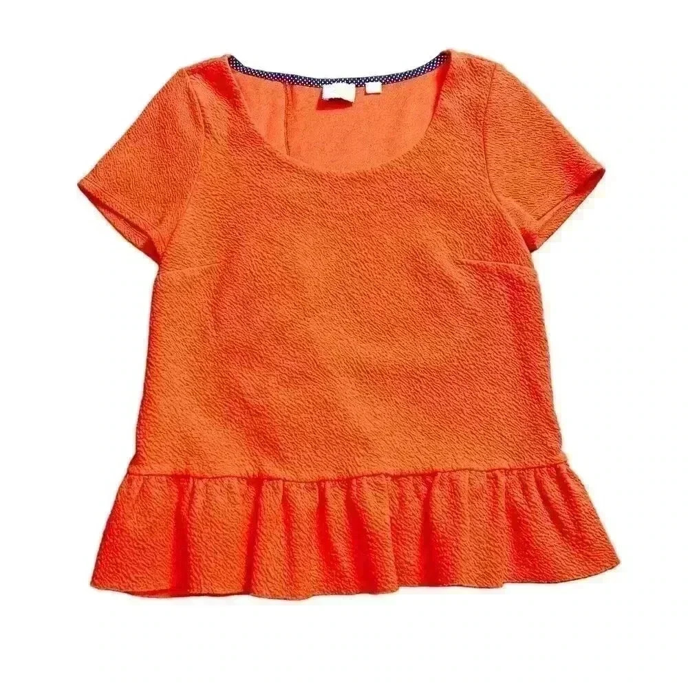 Anthropologie Postmark Women's L Orange Ruffle Peplum Blouse